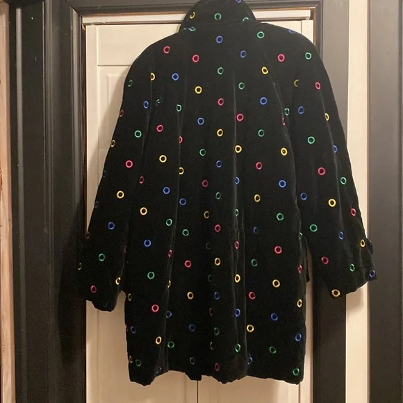 Vintage Escada Quilted Black Velvet Rainbow Ring Parka